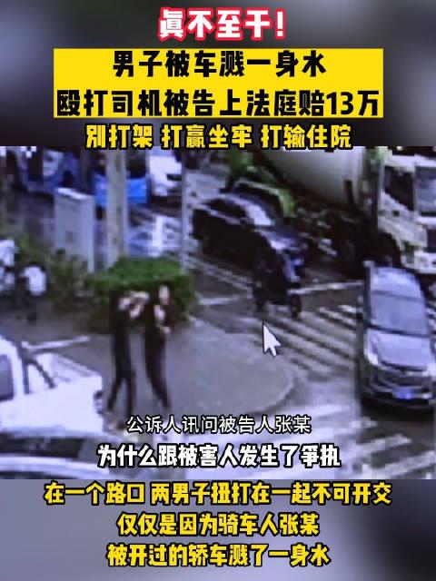 男子被车溅一身水，殴打司机被告上法庭！获刑半年赔偿13万